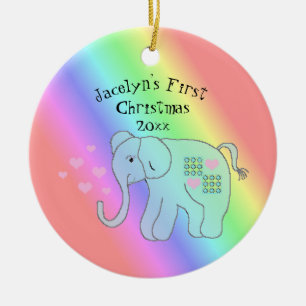 Ornement En Céramique Couleurs arc-en-ciel éléphant Premier Noël du bébé