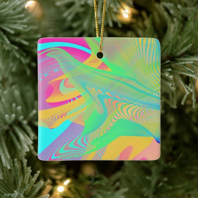 Ornement En Céramique COULEURS FLUO - Art Fractal - (Arbre)