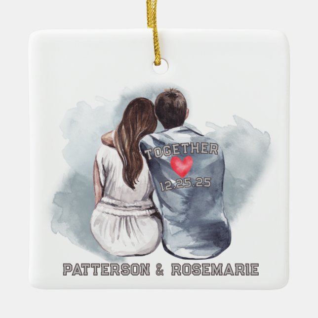 Ornement En Céramique Couple Cuddin - Vue arrière romantique (Devant)