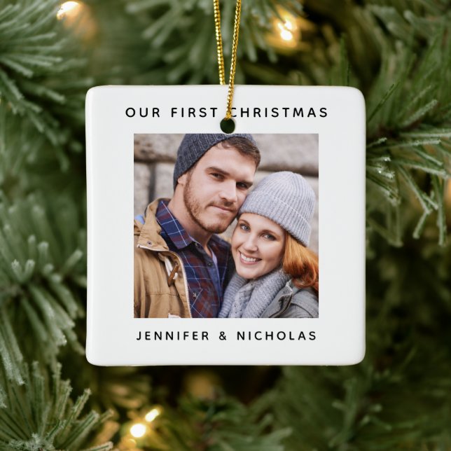 Ornement En Céramique Couple Notre Première Photo De Noël (Arbre)