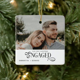 Ornement En Céramique Couples Fiancés  Photo Noël Élégant de Première An