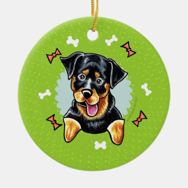 Ornement En Céramique Couronne de Noël Rottweiler (Devant)
