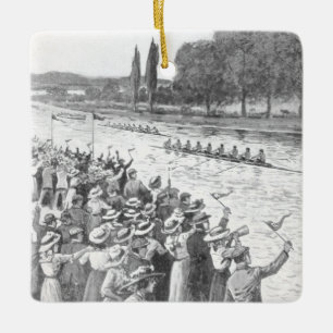 Ornement En Céramique Course vintage d'aviron avec de nombreux spectateu