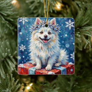 Ornement En Céramique Coussin de cadeau festif de chien esquimau américa
