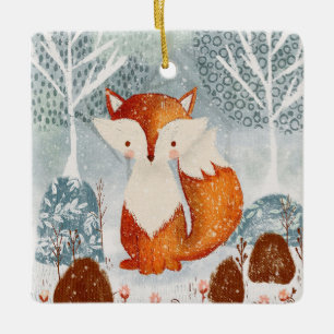 Ornement En Céramique Couteau renard blanc dans l'ornement de la forêt