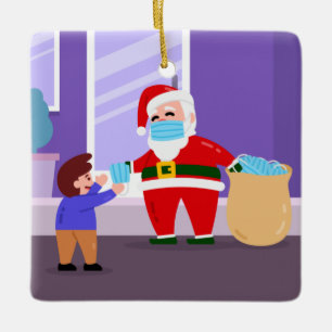 Ornement En Céramique covid joyeux masque visage noël santa claus enfant