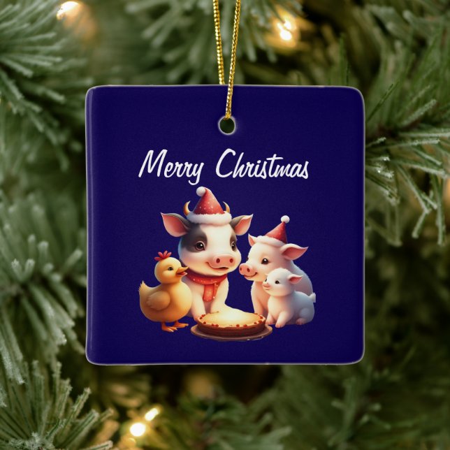 Ornement En Céramique cow, pig, lamb and chicken Ornament (Arbre)