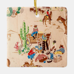 Ornement En Céramique Cowboys - Vintage Wallpaper - Wild West