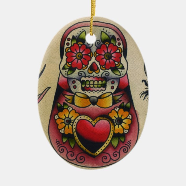 Ornement En Céramique crâne de sucre de matryoshka (Devant)