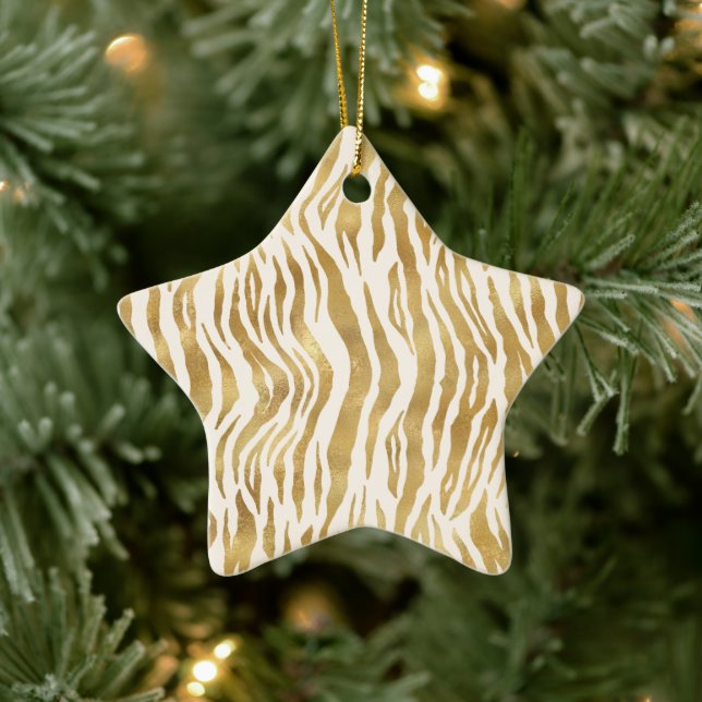 Ornement En Céramique  Cream Gold Zebra & Empreinte de léopard      (Arbre)