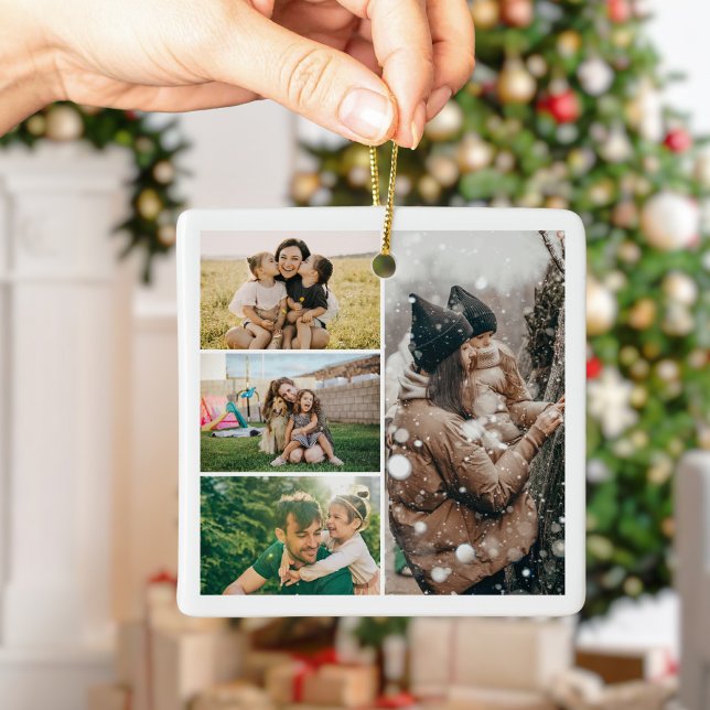 Ornement En Céramique Create Your Own 4 Photo Collage Christmas (Créateur téléchargé)