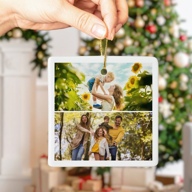 Ornement En Céramique Create Your Own Custom 2 Photo Christmas (Créateur téléchargé)