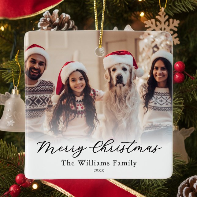 Ornement En Céramique Create Your Own Custom 2 Photo Merry Christmas (Créateur téléchargé)