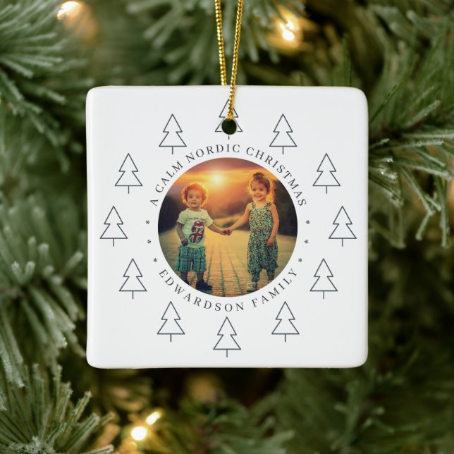Ornement En Céramique Create your own nordic family photo christmas (Arbre)