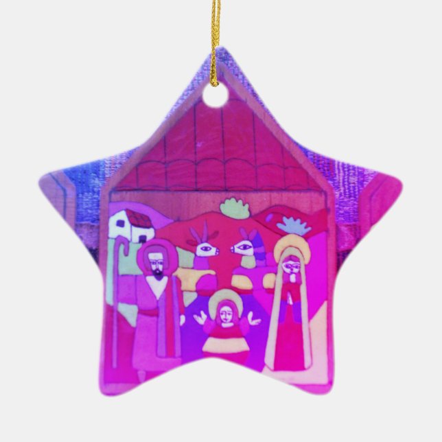 Ornement En Céramique Crèche de Noël à Miami Purple Blue (Devant)