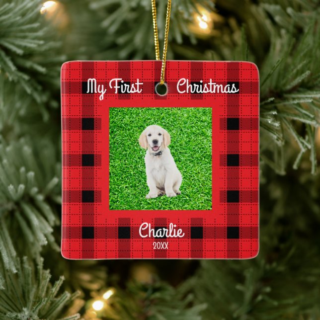 Ornement En Céramique Créez votre propre chien Photos 1er Noël (Arbre)