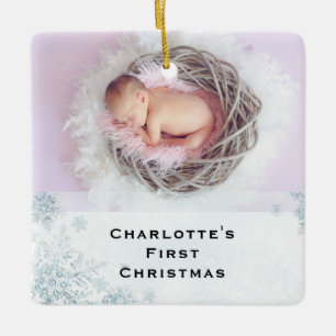 Ornement En Céramique Cristal Flocon de neige première photo de Noël béb