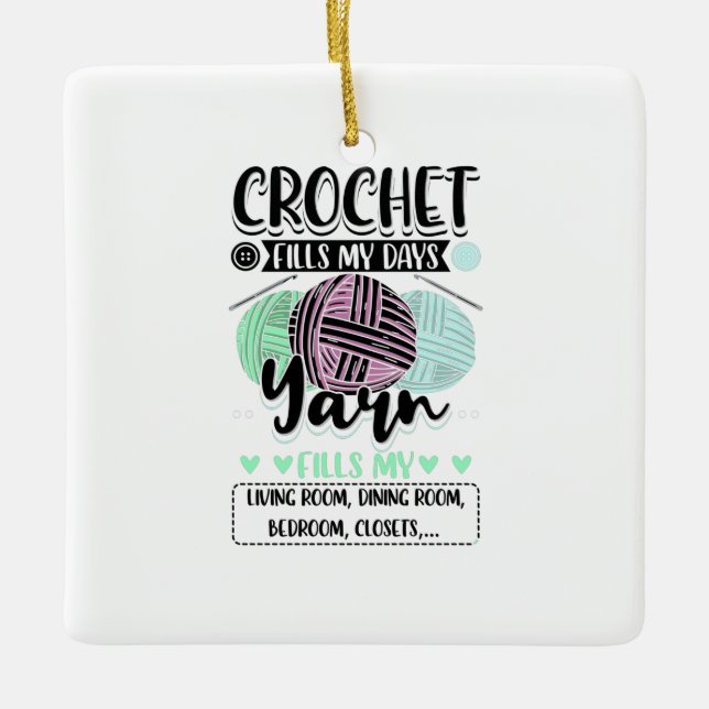 Ornement En Céramique Crochet - Crochet remplit mes jours (Devant)