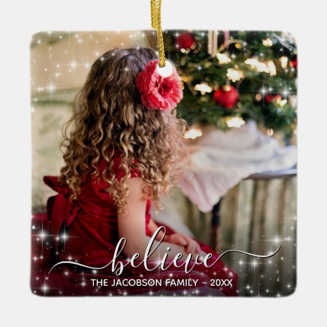 Ornement En Céramique Croire en Noël Étincelles Photo Overlay Plutôt (Devant)