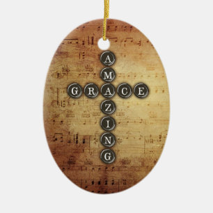 Ornement En Céramique Croix extraordinaire de grâce sur la feuille de