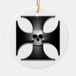 Ornement En Céramique Croix noire de fer avec le crâne