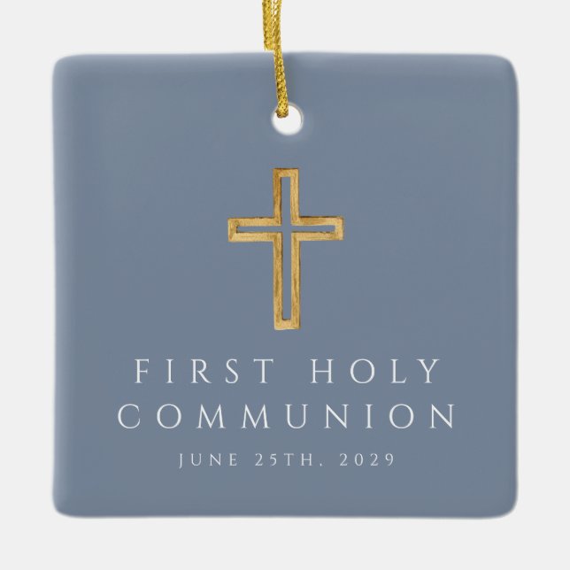 Ornement En Céramique Croix Religieuse Bleue Première Communion Photo (Devant)