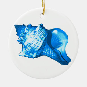 Ornement En Céramique Croquis en coquille de conque - cobalt et bleu cie