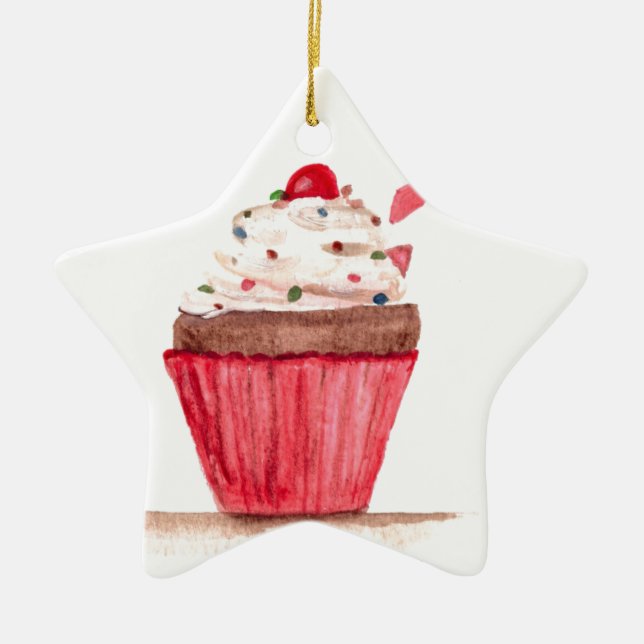 Ornement En Céramique Cuisine Cupcake aquarelle pâtisserie rose pâtisser (Devant)