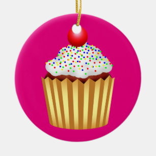 Ornement En Céramique Cupcake avec arroses et cerise sur le dessus