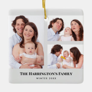 Ornement En Céramique Custom 3 Sections Family Photos Collage Gray Frame