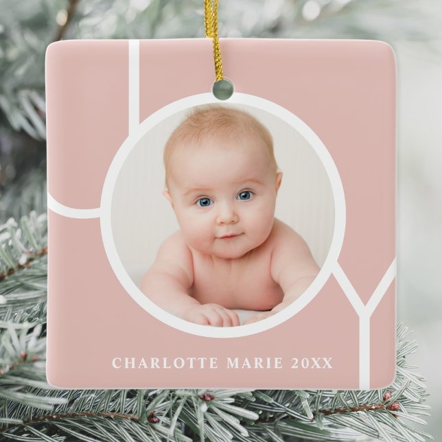 Ornement En Céramique Custom Baby's Photo Christmas Holidays Pink (Créateur téléchargé)