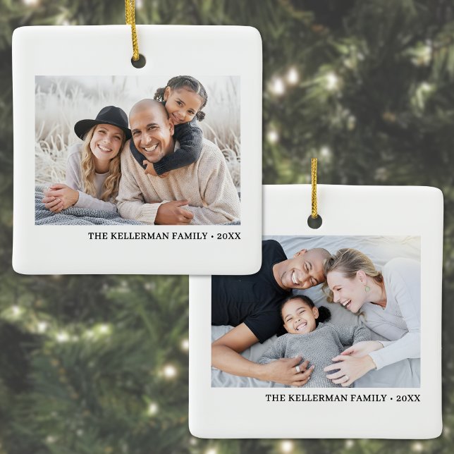 Ornement En Céramique Custom Double Sided Family Two Photo Christmas (Custom Double Sided Family Two Photo Christmas Ceramic Ornament)