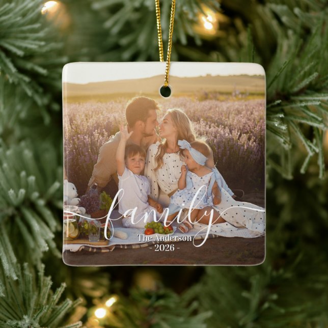 Ornement En Céramique Custom Family Photo - Personalized Last Name  (Arbre)