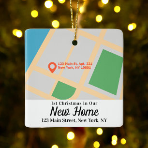 Ornement En Céramique Custom Map Address First Christmas New Home