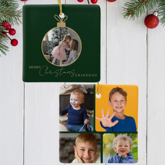 Ornement En Céramique custom photo collage Merry Christmas bauble (Créateur téléchargé)