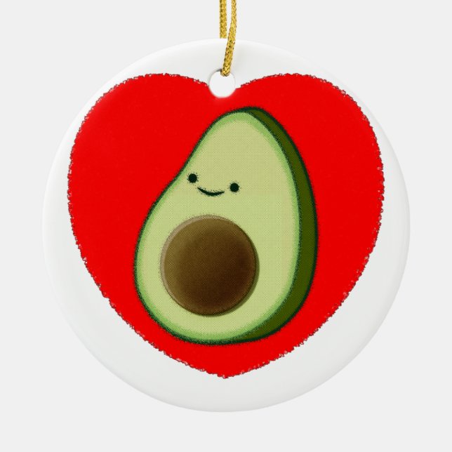 Ornement En Céramique Cute Avocado Dans Le Coeur Rouge (Devant)