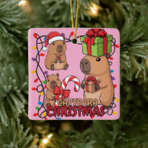 Cute Capybara Christmas Lights Festive Party Pink