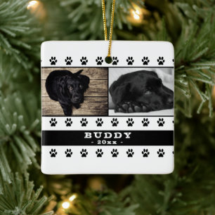 Ornement En Céramique Cute Chien Paw 2 Photo Collage de Noël Keepsaké