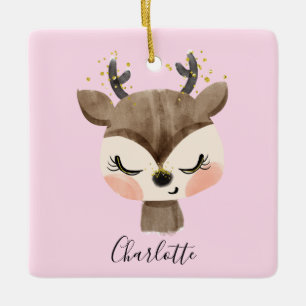 Ornement En Céramique Cute douce et fille Pastel Blush Pink Baby Reindee