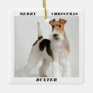 Ornement En Céramique Cute fil Fox Terrier Chien Photo Joyeux Noël