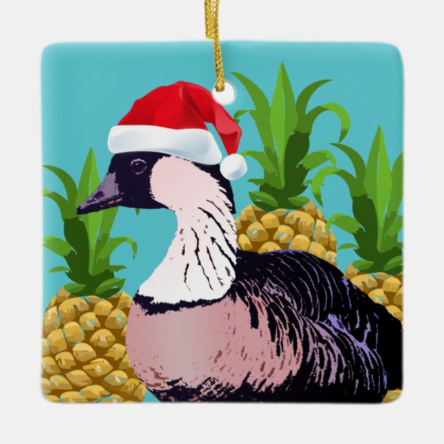 Ornement En Céramique Cute Hawaiian Père Noël Nene Mele Kalikimaka Aqua (Devant)