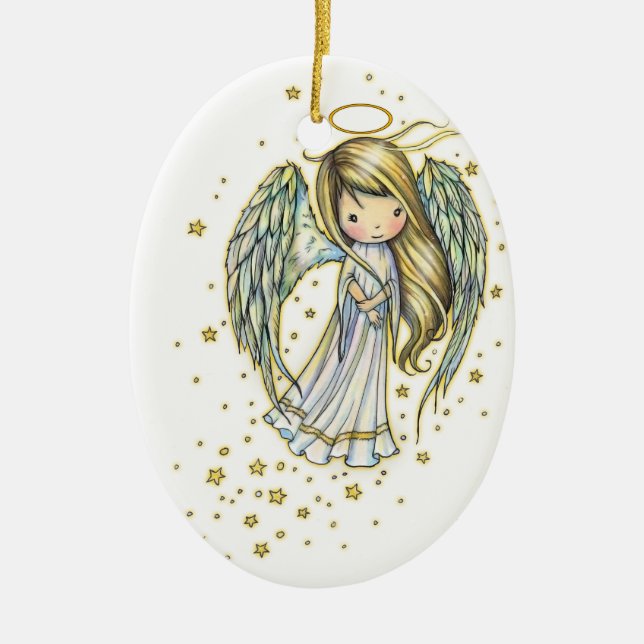 Ornement En Céramique Cute Little Angel in the Stars Imaginaire Art (Devant)