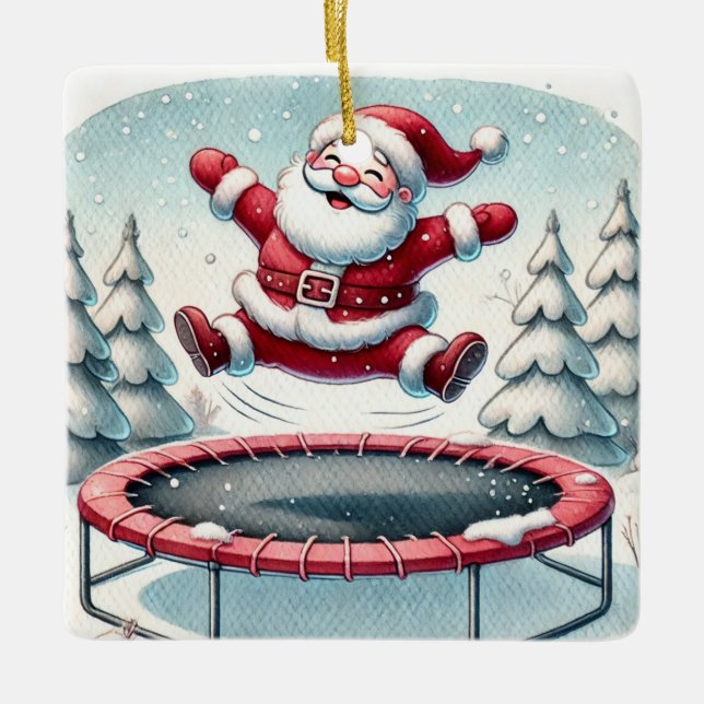 Ornement En Céramique Cute Père Noël Jumping personnalisé sur Trampoline (Devant)