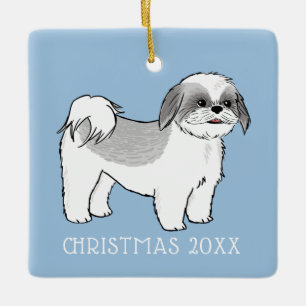 Ornement En Céramique Cute Shih Tzu Gray and White Cartog Custom