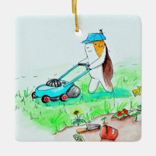 Ornement En Céramique Cutie the Guinea Pig the Gardener Peinture