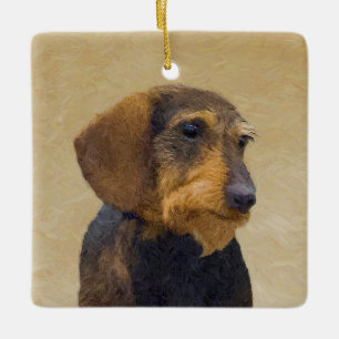 Ornement En Céramique Dachshund (À poils durs) Peinture Chien Art origin