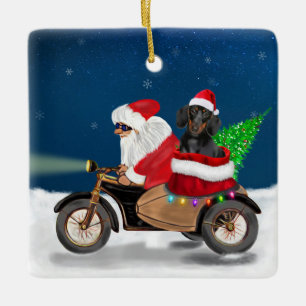 Ornement En Céramique Dachshund Chien Noël Père Noël