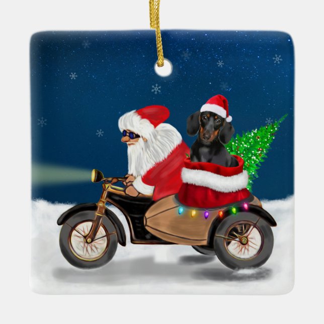Ornement En Céramique Dachshund Chien Noël Père Noël (Devant)