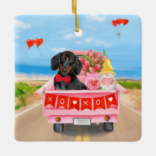 Ornement En Céramique Dachshund Chien Saint-Valentin Coeurs de Camion