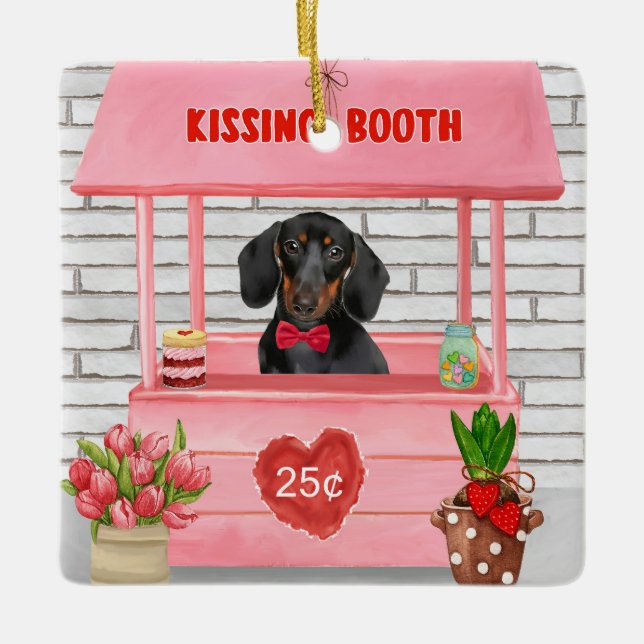 Ornement En Céramique Dachshund Chien Valentine's Day Kissing Booth (Devant)